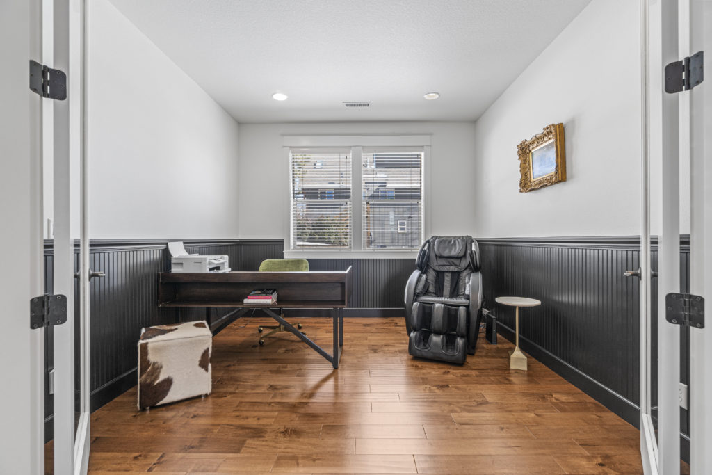 The office of this furnished home in Bend includes a desk, a printer and a massage chair