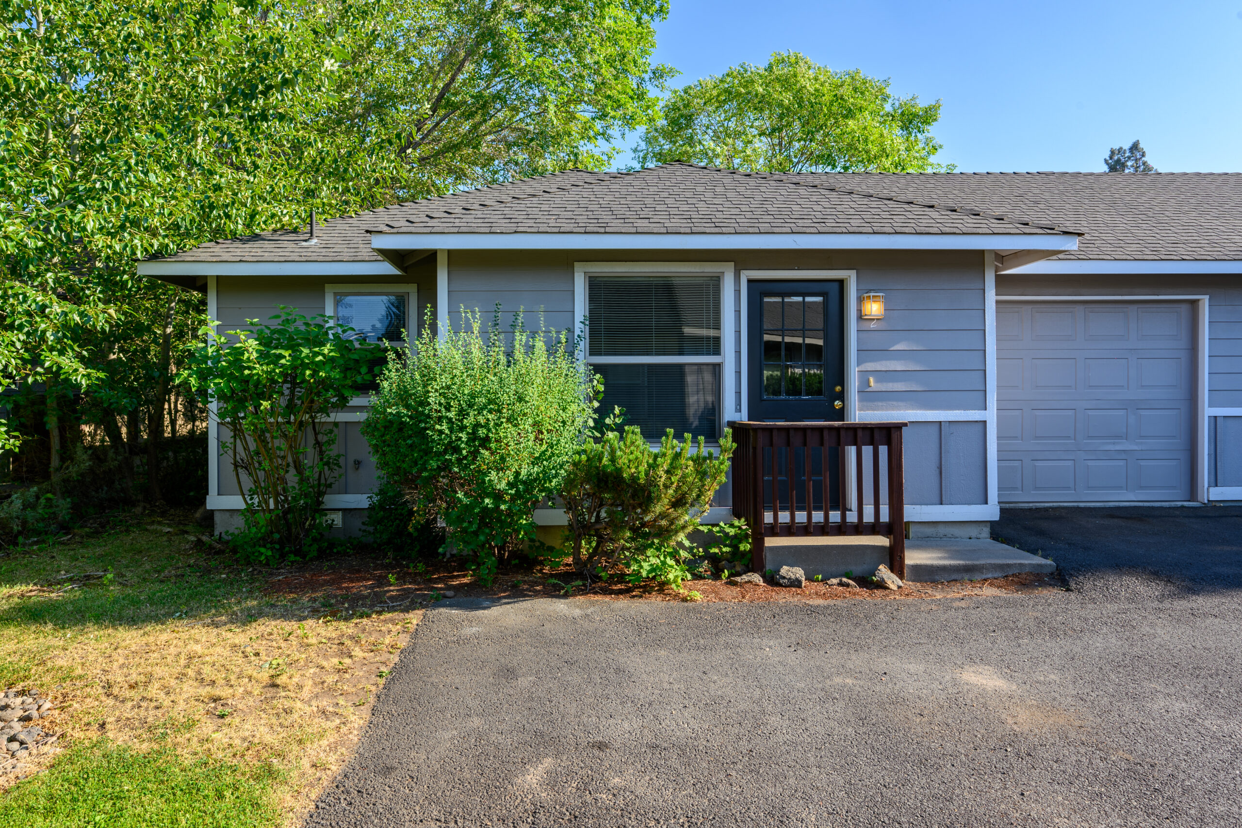 This is a two bedroom duplex rental in NE Bend, Oregon with an attached single car garage.